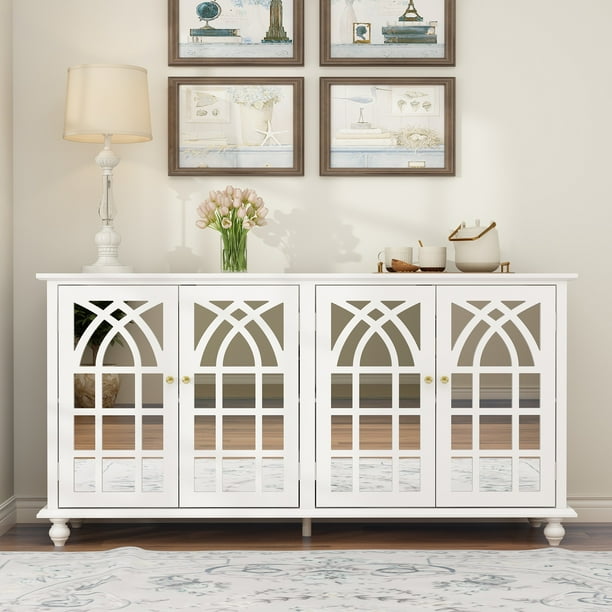 FUFU&GAGA 4Door Sideboard Buffets with Framed Mirror Doors