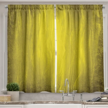 Ambesonne Yellow Kitchen Curtains, Abstract Retro Grunge, 55"x45", Green Olive Green