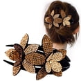 thumbnail image 2 of Pinza para el pelo con doble flor y diamantes de imitación para mujer, pinza para el pelo con cristales, pasadores para peinar el cabello, tocado con diamantes de imitación para mujeres y niñas, 2 of 13
