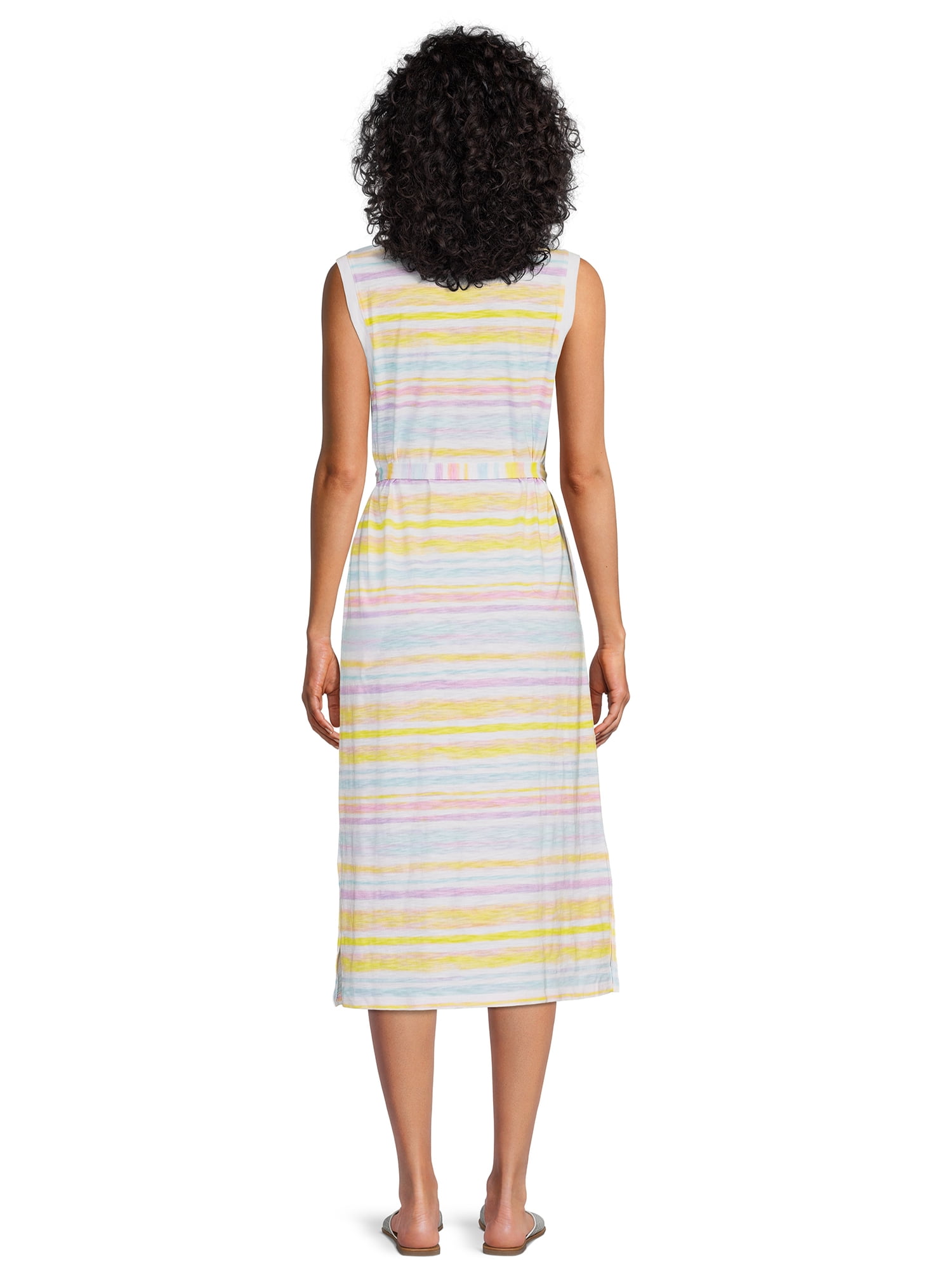 Time and Tru Women's Sleeveless Dress with Self Tie Belt, Sizes XS-XXXL