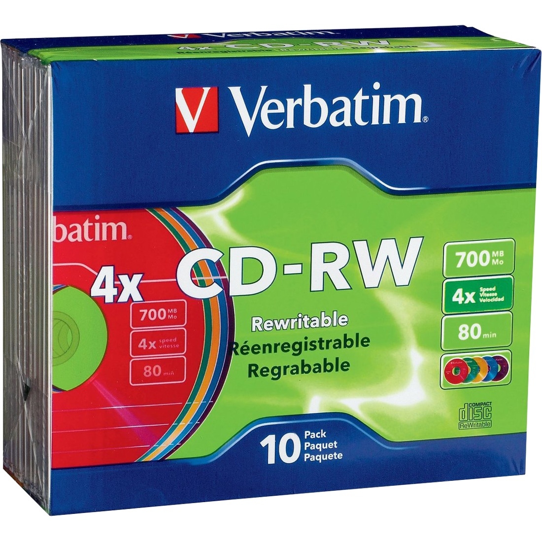 VERBATIM CD-RW DL+ BRAND 10pk 700MB/4X COLOR SLIM - image 2 of 2