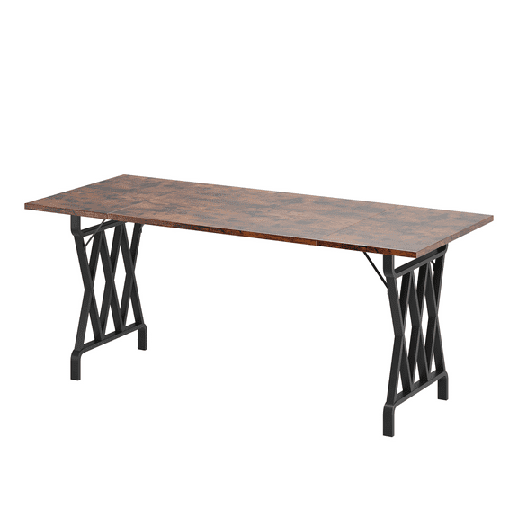 Towallmark Farmhouse Dining Table for 6-8 People, 70.8-Inch Rectangular Wood Dining Table, Modern Industrial Large Kitchen Table with Heavy Duty Metal Legs for Dining Room