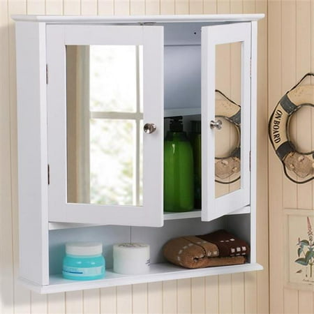 Yaheetech Medicine Cabinets Wooden Bathroom Wall Cabinet with Double Mirror Doors Adjustable Shelf White - Walmart.com