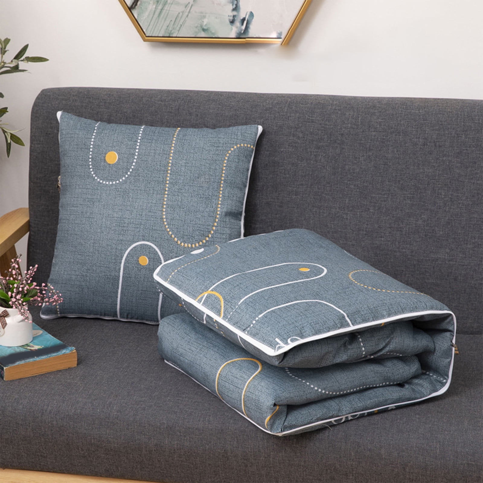 Couverture Et Oreiller De Voyage 2 En 1, 39.37*59.05 Pouces Couverture D' Avion En Flanelle Douce Dans Sac Compact-Long Essentiel Pour Adultes Et Enfants, Housse De Bagage Portable Et Clip De Sac à