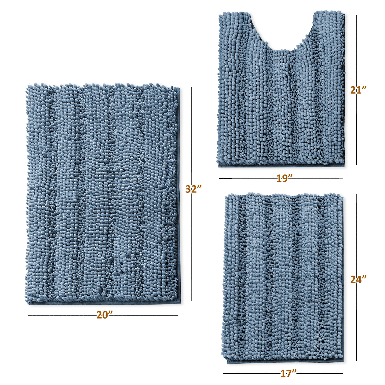 Clara Clark Striped Heaven Chenille Bath Rug, 26" x 44", Waterproof