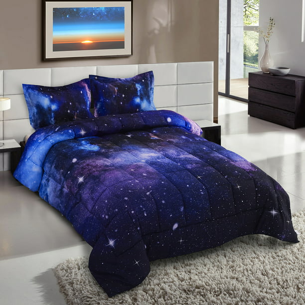 Queen Size Galaxy Print Comforter Set, Mens Queen Size Bed In A Bag