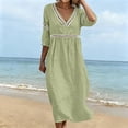 thumbnail image 6 of Ygbgbb Women V‑Neck Hollow Lace Trim Maxi Dress, Three‑Quarter Sleeve Empire‑Waist Loose Flowy Dress for Summer Beach and Resort‑Style Outfits Green XXXL, 6 of 7