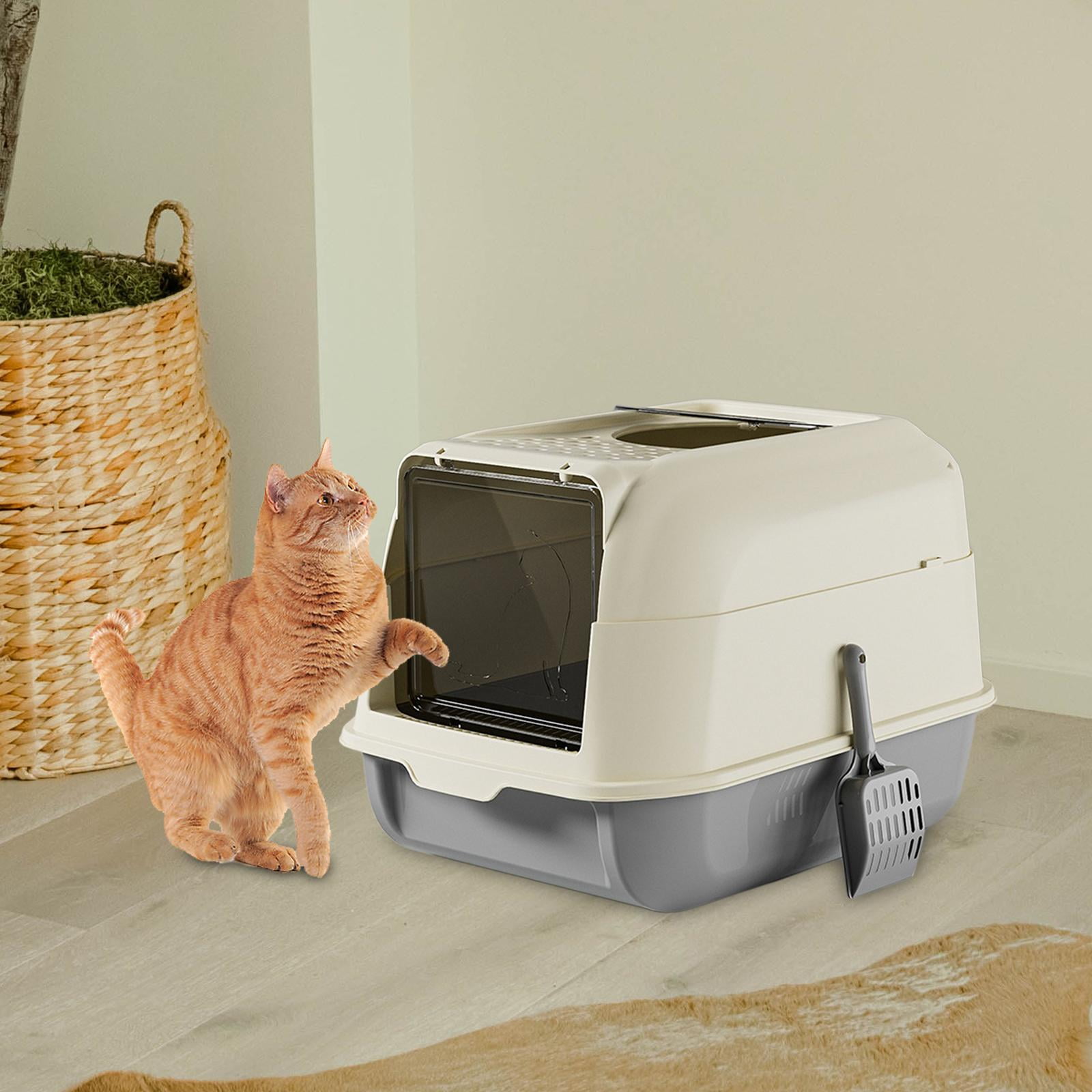 Cat Litter Box with Lid Covered Large with Scooper Fully Enclosed Litter Pan Gray