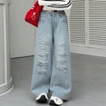 thumbnail image 2 of UAYOTSE Girls' Ripped Jeans: Stylish Casual Versatile and Fashionable Straight Leg Wide Leg Pants with Elastic Waist for Medium and Large Girls.,Sizes 9-10 Years, 2 of 9