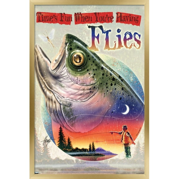 James Mazzotta - Bass Fly Fish Wall Poster, 14.725" x 22.375", Framed