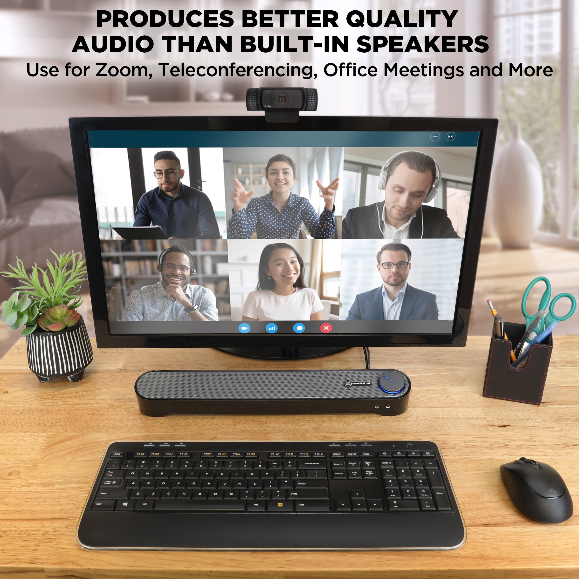 GOgroove UBR USB Computer Sound Bar Speaker with Angled Design and 3.5mm Headphone & Microphone Jack