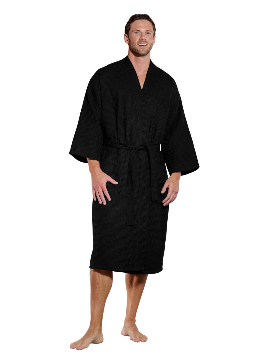 Turquaz Linen Lightweight Long Waffle Kimono Spa Robe for Men 