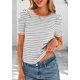 thumbnail image 5 of Camiseta PRETTYGARDEN para mujer, color bloque de colores, a rayas, gris S, 5 of 9