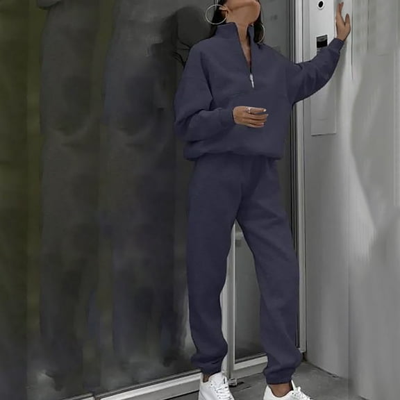 Frostluinai Active Wear Sets for Women Half Zip Sweatshirt High Waist Sweatpants 2 Piece Long Sleeve Lounge Sweatsuits Solid Tracksuit with Pocket