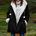thumbnail image 3 of Scyoekwg Womens Jackets Winter Casual Loose Trendy Solid Color Long Sleeve Winter Warm Coat Fleece Jacket Pocket Button Hooded Coat (V01_Black,M), 3 of 4