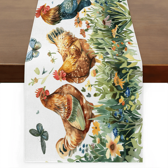 Qzaxky Table Runner Boho Table Runner Farmhouse Cock Chicken Rooster Bohemian Boho Outdoor Table Runner Decoration for Indoor Outdoor Home Dinner Party Wedding Decor 13 x 36 Inch