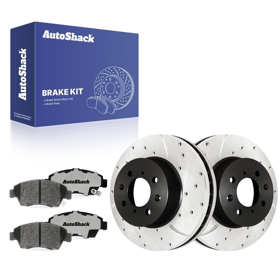 AutoShack Front Vented Drilled & Slotted E-Coated Brake Rotors   Ceramic Pads 6-PC Brake Kit Replacement for 2009-2014 Honda Fit ShadowGuard 10.3" (261.5 mm)