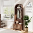 thumbnail image 5 of Hall Tree with Bench and Shoe Storage, Entryway Storage Bench with Coat Rack, 70.9"Arch Coat Rack with 4 Hooks and 2 Fluted Doors, Farmhouse Style Furniture Organizer for Hallway (Walnut, 23.7"W), 5 of 7