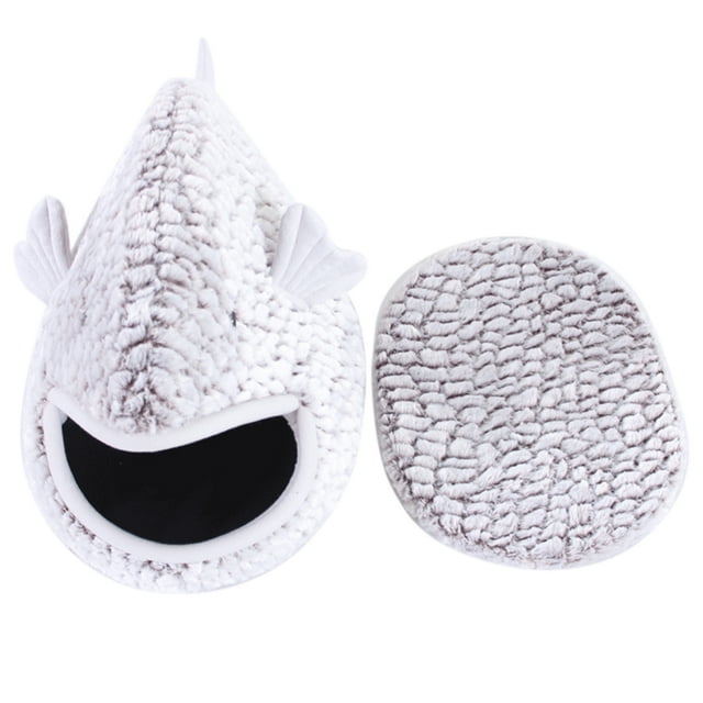 Lit pour Animaux de Compagnie Semi-Fermé en Forme de Poisson Chaud Lit pour Chat Lit de Couchage avec Coussin