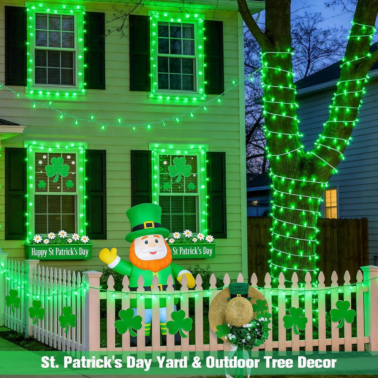 JMEXSUSS Green St Patricks Day Lights Indoor Outdoor Clear Wire, 200 LED Green Christmas String Lights for St Patricks Day Spring Tree Garden Decor, Connectable