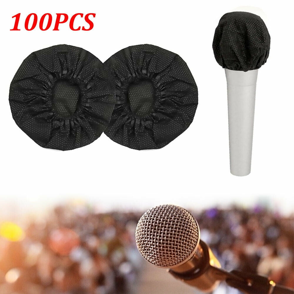 200Pcs Disposable Microphone Covers Non-Woven Windscreen Mic Protective Cap With 2pcs Rubber Microphone Rolling For Home Family Karaoke Kids KTV Singing Car Karaoke 