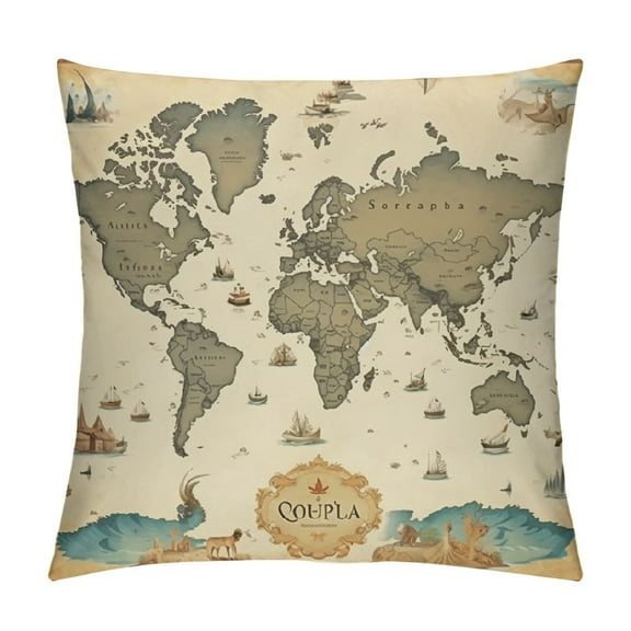 Patifu World Map Graphic Decorative Throw Pillow Cover Short Plush Home Furnishing for Couch Bed Sofa - Aesthetic Decor 1PC 12x12in