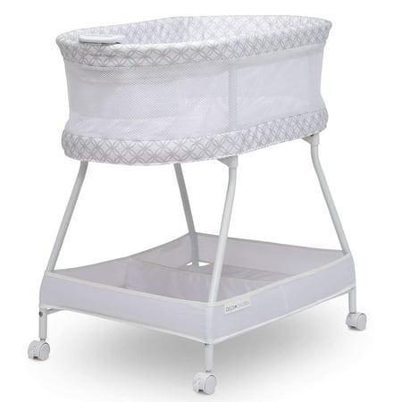 Delta Children Sweet Dreams Bassinet with Airflow Mesh - Bedside Portable Crib with Vibration, Lights and Music, Grey Infinity