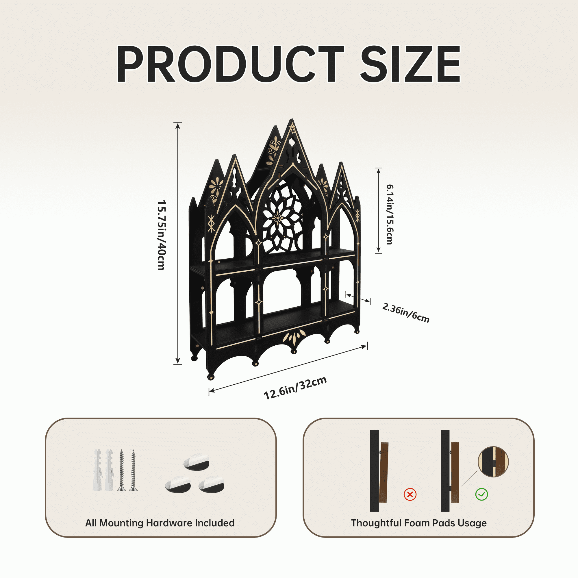 FNYDOX Gothic Trinket Shelf, Vintage Wall Shelf for Bedroom, Black Floating Shelves Gothic Witchy Home Decor Aesthetic Wall Goth Room Decor Decorative Crystal Display Shelves Vintage Gift
