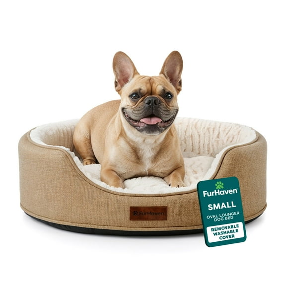 Furhaven Pet Products Medium Foam Oval Lounger Dog & Cat Bed With Reversible Pillow, Nutmeg
