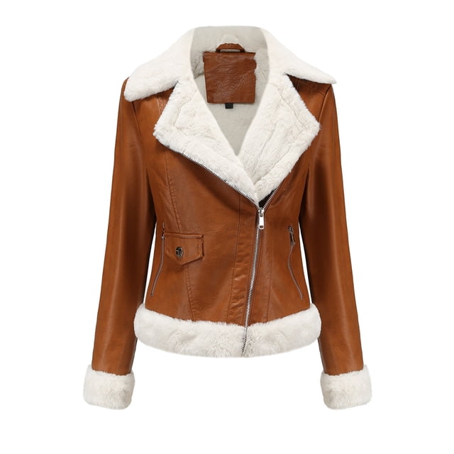 Puntoco Chaqueta de mujer Chaqueta cálida de manga larga Parkas de invierno delgadas de piel sintética sin capucha Liquidación de Navidad Puntoco Puntoco-2130