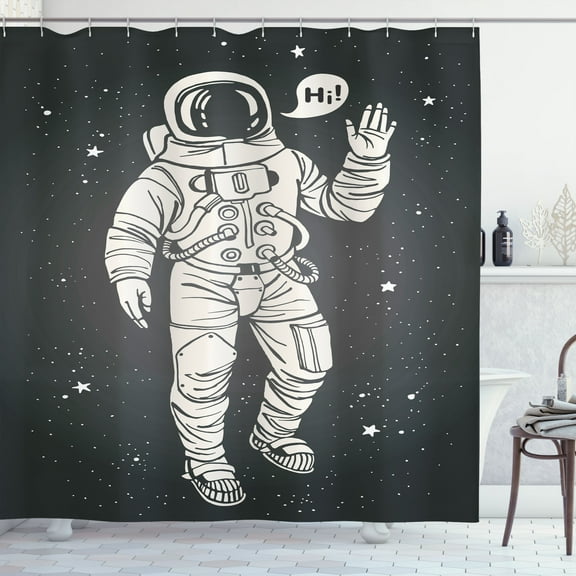 Ambesonne Nebula Shower Curtain, Cartoon Astronaut Space, 69"Wx84"L, Charcoal Grey Dust