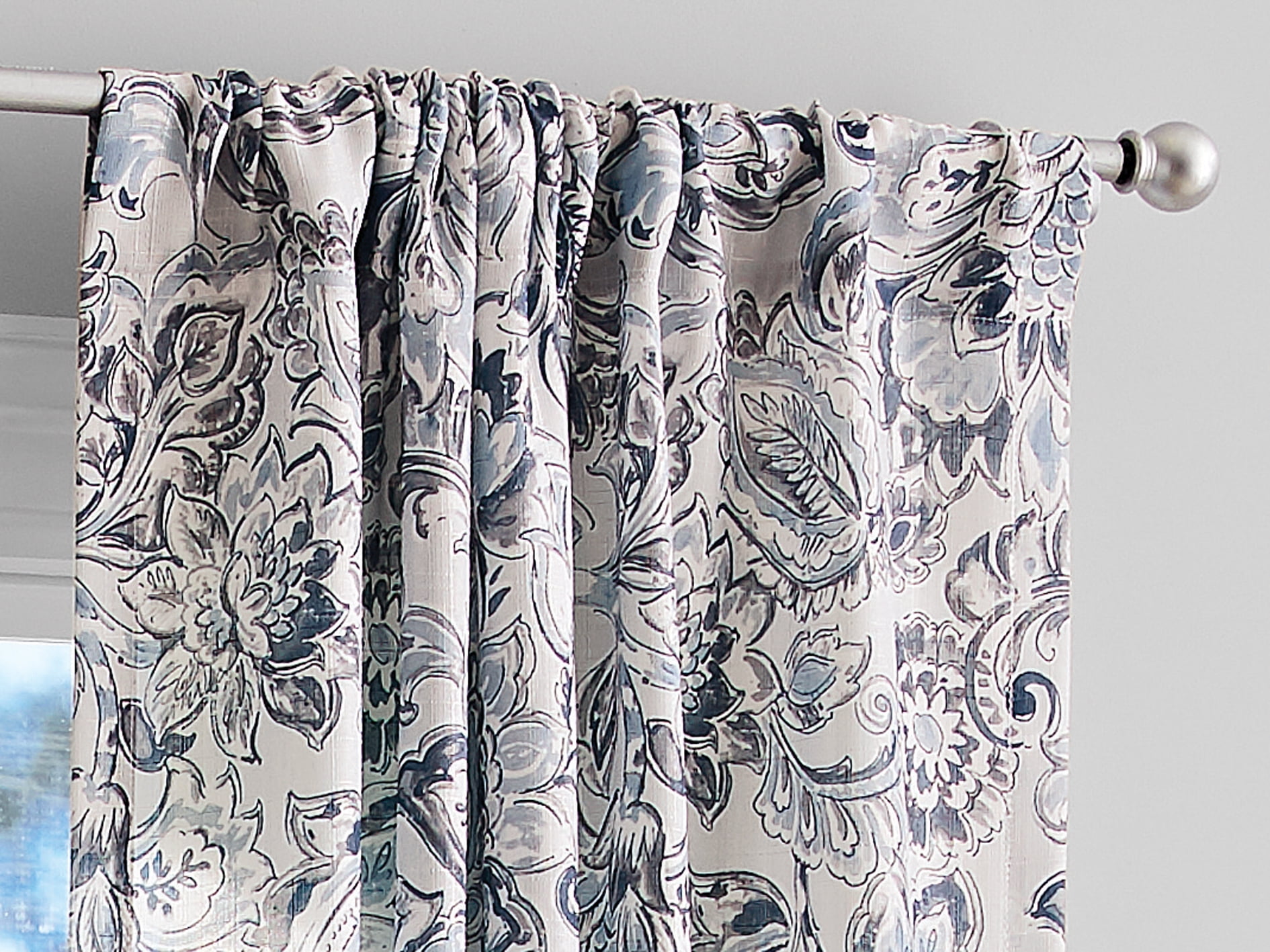 Mainstays Tille Light Filtering Curtain Panel Pair, Set of 2, Blue Jacobean, 37"W x 63"L