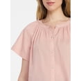 thumbnail image 5 of Time and Tru Women's Cotton Button Up Blouse with Short Sleeves, Sizes XS-XXXL, 5 of 6