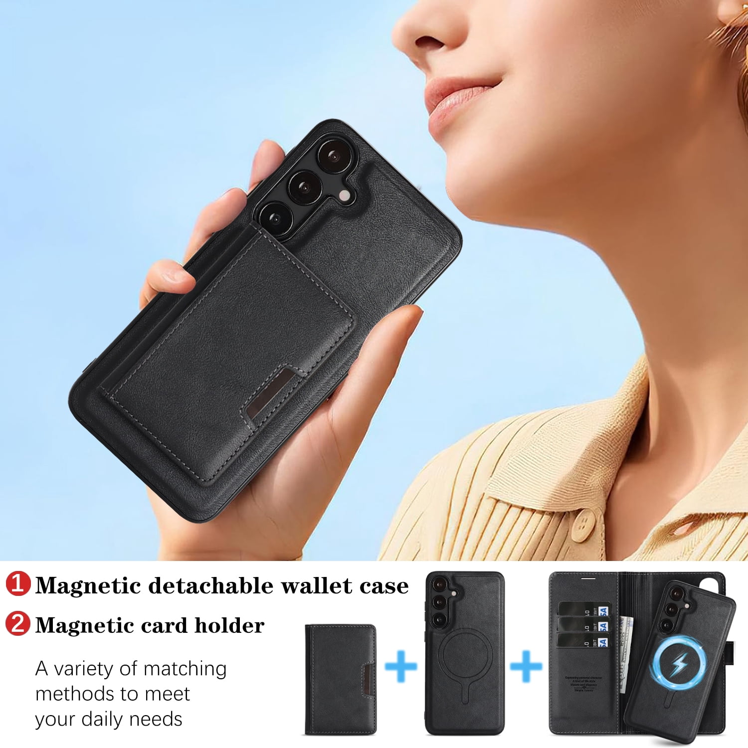 Dteck for Samsung Galaxy S25 Plus Case Detachable Wallet Case with Card Holder, 3 in 1 PU Leather Flip Folio with RFID Blocking Stand Shockproof Phone Cover 6.7",Black