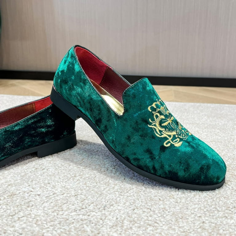 EXNOVFC Men's Luxury Velvet Penny Loafers Shoes Embroidery Suede Dress Loafers Daily Boats Shoes for Party Wedding Prom, Size: 9US Medium(43), Green EXNOVFC Men's Luxury Velvet Penny Loafers Shoes Embroidery Suede Dress Loafers Daily Boats Shoes for Party Wedding Prom, Size: 9US Medium(43), Green