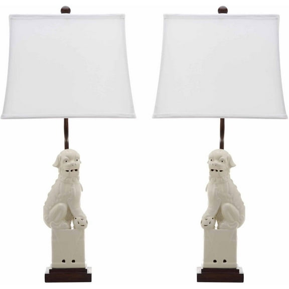 SAFAVIEH Foo Dog 28.5 in. H Solid Table Lamp, Cream, Set of 2