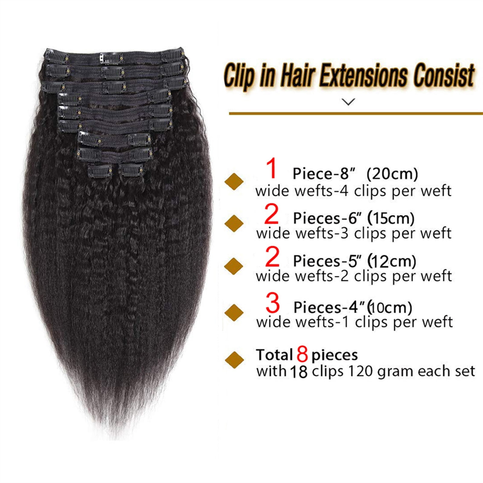 8Pcs Kinky Straight Clip In Human Hair Extensions Remy Hair Full Head Straight Clip in Real Human Hair for Black Women Brazilian Human Hair