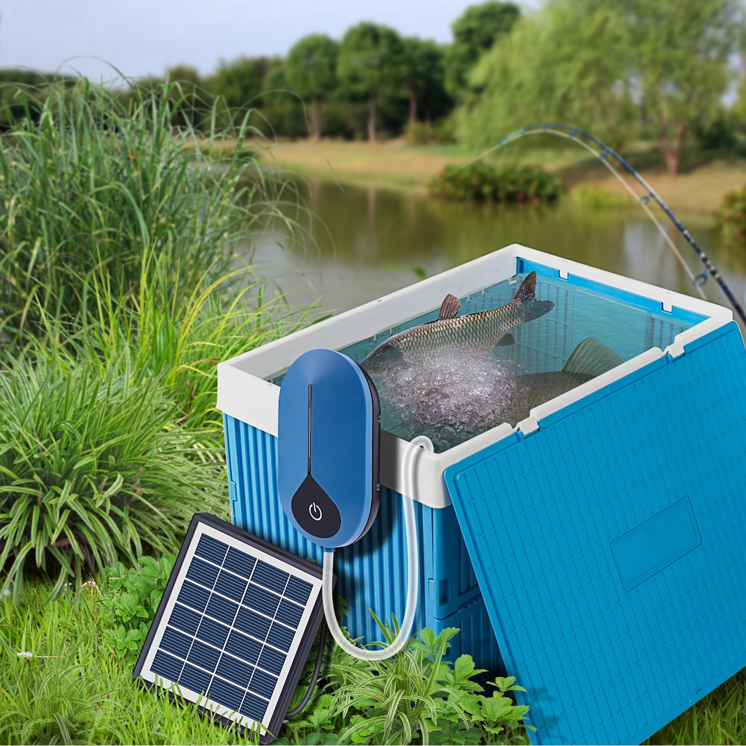 AREALER 1.5W 3600mAH Solar Pump Fish Oxygenator Aquarium Aerator Pond Aerator Air Pump Fishing Aerator Aquarium Airpump with Aquarium Pipe Air Bubble Stone