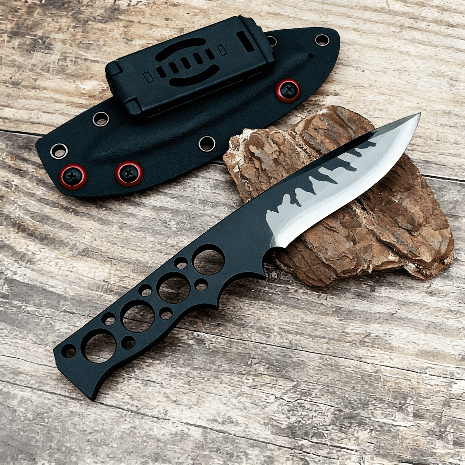 8.15'' Full Tang Fixed Blade Utility Knife, D2 Steel, with Kydex Sheath for Camping & Outdoor Tasks