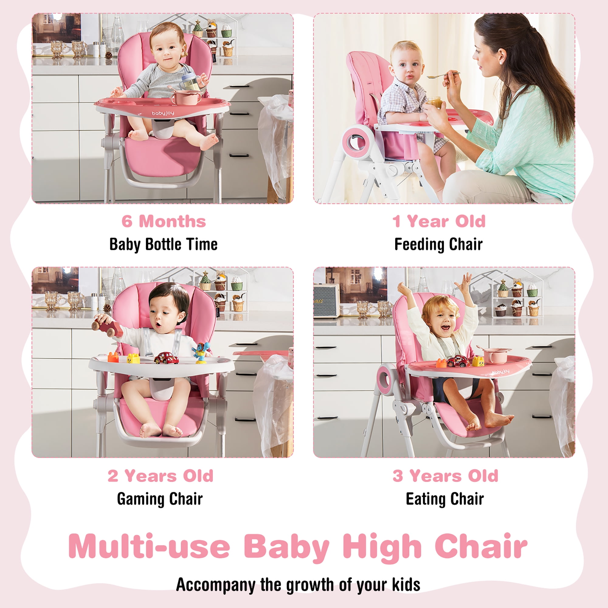 Chaise Haute Bébé 4 En 1 Pliable - Siège Réglable, Plateau Ajustable, De La Naissance à 10 Kg - 5