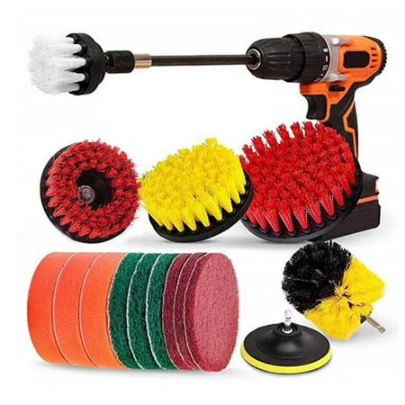 

With Metal Shaft Drill Brush Attachment Set Cleaning Tools Power Scrubber Floor