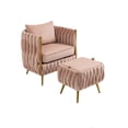 thumbnail image 6 of Velvet Accent Chair with Storage Ottoman Set of 2,Modern Tufted Upholstered Armchair,Leisure Reading Chair Side Chair,Tufted Barrel Chair with Gold Metal Legs for Living Room Bedroom,Pink, 6 of 7