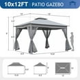 thumbnail image 2 of 10x10 Outdoor Gazebo Tent with Mosquito Netting, Metal Frame Canopy with Double Roofs, All-Weather Pop Up Canopy Tent for Backyard, Garden, Lawn and Deck, Grey, 2 of 9