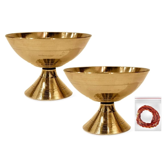 SATVIK Brass Handmade Pyali Diya Set of 2 Ornamental Oil Lamp Deepak for Pooja Home Decor Festivals and Ritual Use