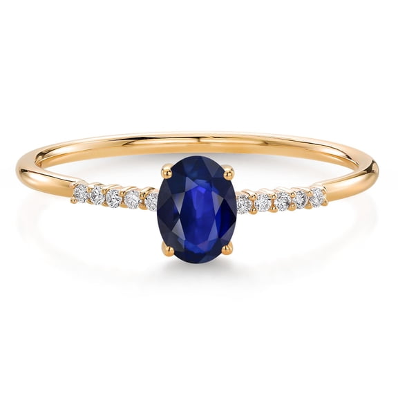 Gem Stone King 10K Yellow Gold Blue Sapphire and White Lab Grown Diamond Ring for Women (0.60 Cttw, Gemstone September Birthstone, Oval 6X4MM, Size 8)