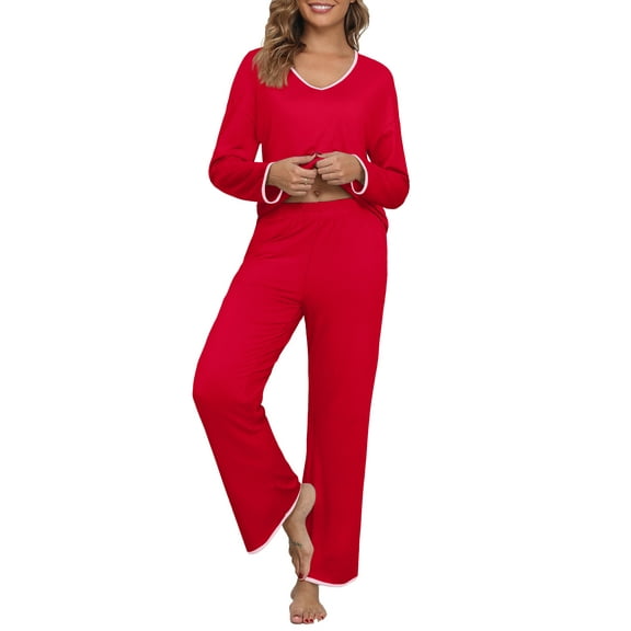 MINTREUS Pajamas Women's Long Sleeve Pj Set Soft 2 Piece Loungewear Sleepwear with Pockets