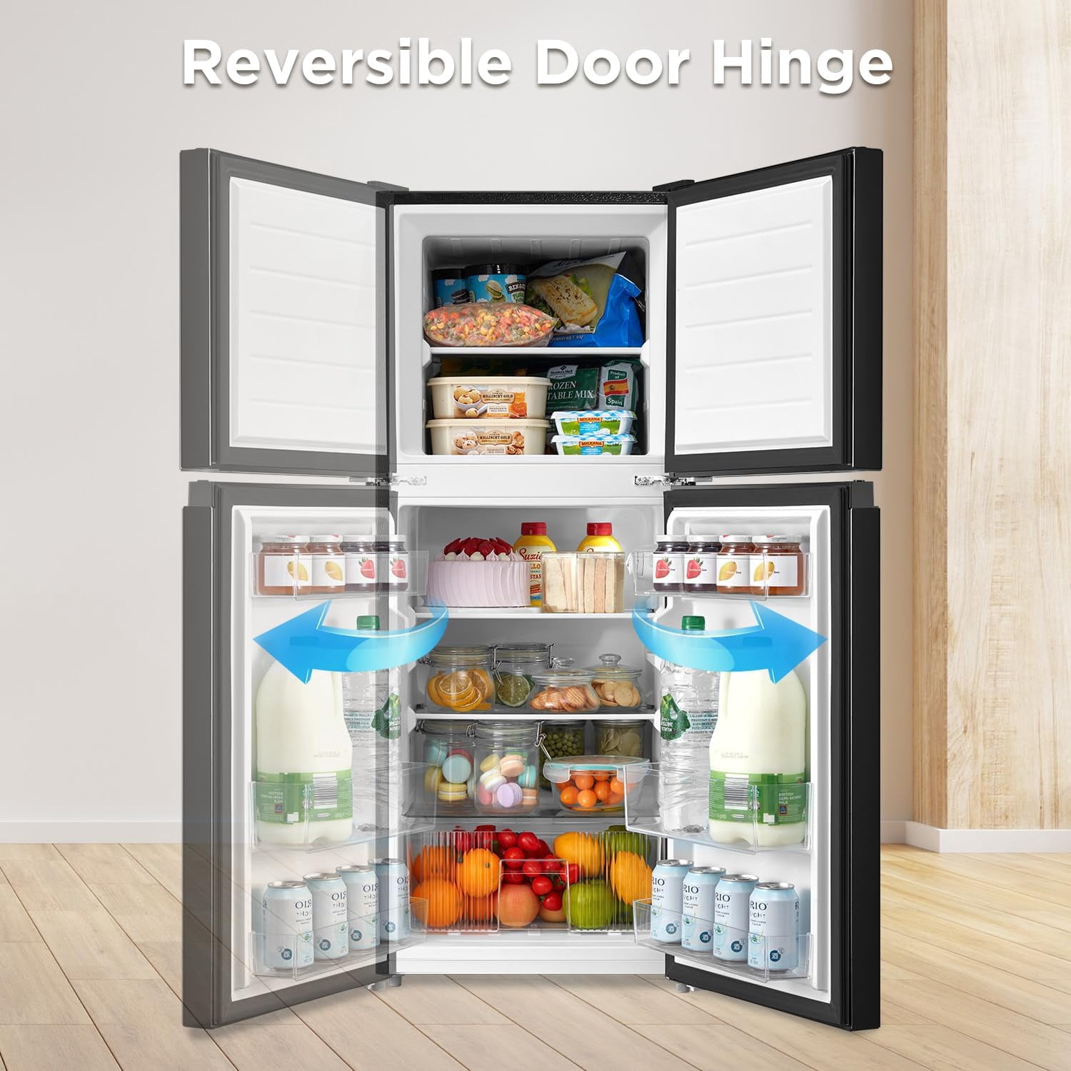 Midea 4.5 Cu Ft Compact Refrigerator and Freezer, 2 Door, Black
