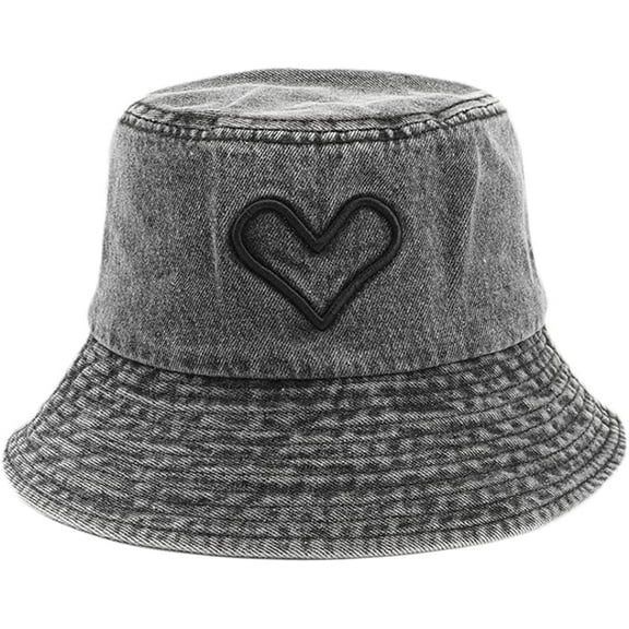 CoCopeaunt Denim Bucket Hat for Women Girls Cute Heart Skull Cap Sun Protection Sun Hat Soft Adjustable Fisherman Cap Outdoor