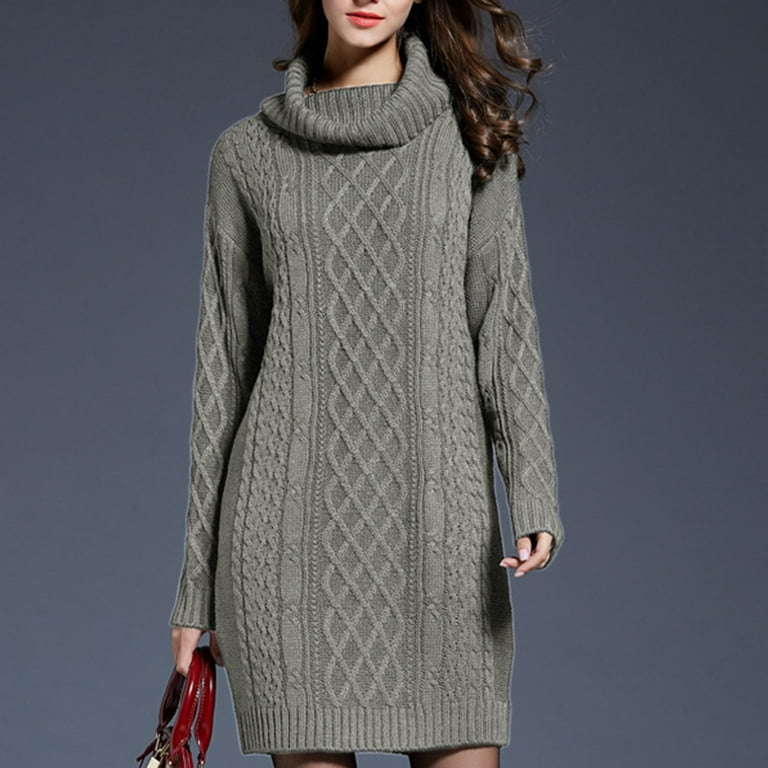 Hfyihgf Women Turtleneck Cable Knit Sweater Dress Casual Winter