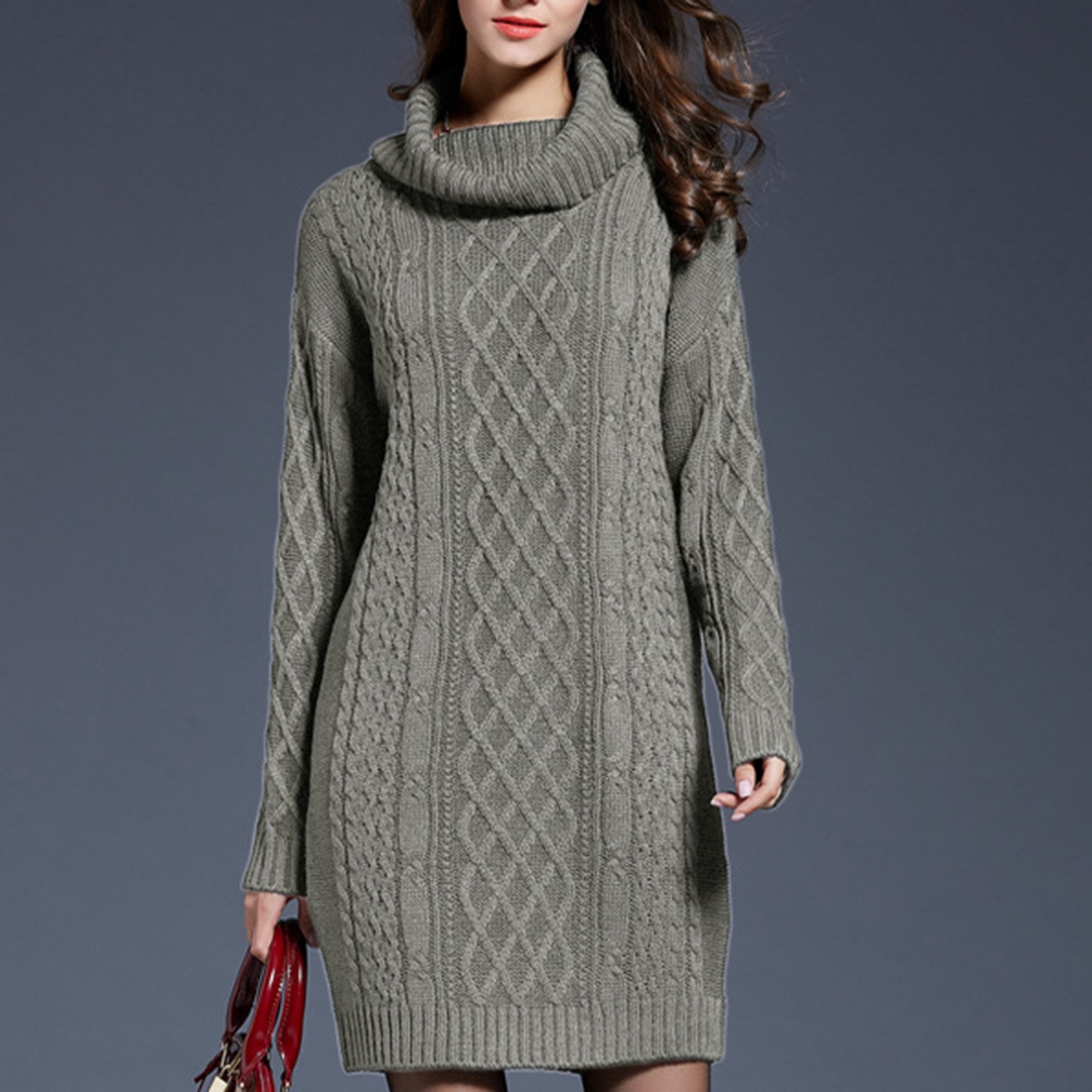 Robe Pull Femme En Tricot Col Roulé - Tunique Longue Chaude élégante - Grande Taille - Style Vintage Hiver